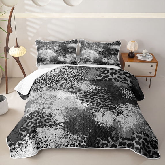 Homewish Gray Ombre Cheetah Print Twin Quilt Set,Geometric Abstract Twin Coverlet Set,2 Pieces
