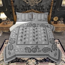 Homewish Gray Paisley Bedding Comforter Set,Retro Bohemain Print Twin Comforter Sets,Rustic Boho Bedding Set For Adult,Ultra Soft Home Decor Reversible,2-Piece
