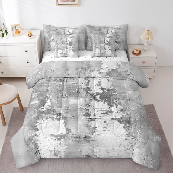 Homewish Gray Tie Dye 7-Piece Twin Bedding,Retro Geometric Artwork Bedding Comforter Set,Reversible