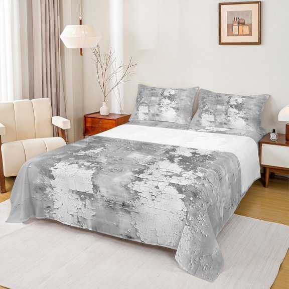 Homewish Gray Tie Dye Bed Sheets,Retro Geometric Artwork Full Size Sheets,4pcs,1 Flat Sheet, 1 Fitted Sheet and 2 Pillowcases
