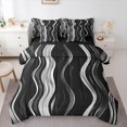 thumbnail image 1 of Homewish Gray Wavy Line 7pcs Queen Bedding,Classic Modern Artwork Bedding Comforter Set Queen,Black Reversible, 1 of 8