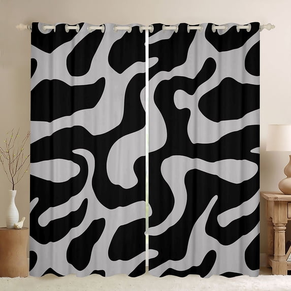 Homewish Gray Wavy Spiral Kitchen Curtains,Modern Aesthetic Black Out Curtains Pack of 2 (42x63 Each)