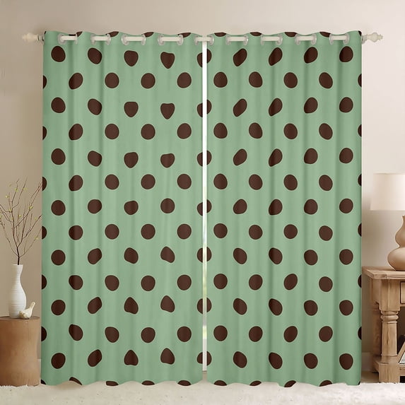 Homewish Green Brown Geometric Circle Boy Girl Black Out Curtains,Polka Dots Curtains Pack of 2 (42x63 Each),Vintage Aesthetic Bedroom Curtains,Luxury Bedroom Decor