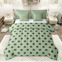 Homewish Green Brown Geometric Circle Boy Girl Twin Bedding Sets 7-Piece,Polka Dots Bedding Comforter Set Microfiber,Vintage Aesthetic Breathable Sheet Sets,Luxury Bedroom Decor,Reversible