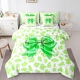 thumbnail image 1 of Homewish Green Cartoon Bowknot Bedding Comforter Set 7pcs for Kids, Princess Ribbon Style Queen Bedding Sets, Modern Cheetah Print Reversible Queen Sheet Sets, Lightweight Room Decor, 1 of 7
