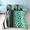 thumbnail image 1 of Homewish Green Cheetah Print Twin Bedding for Girls, Animal Print Stripe Bedding Comforter Set, Black Reversible, 7-Piece, 1 of 7