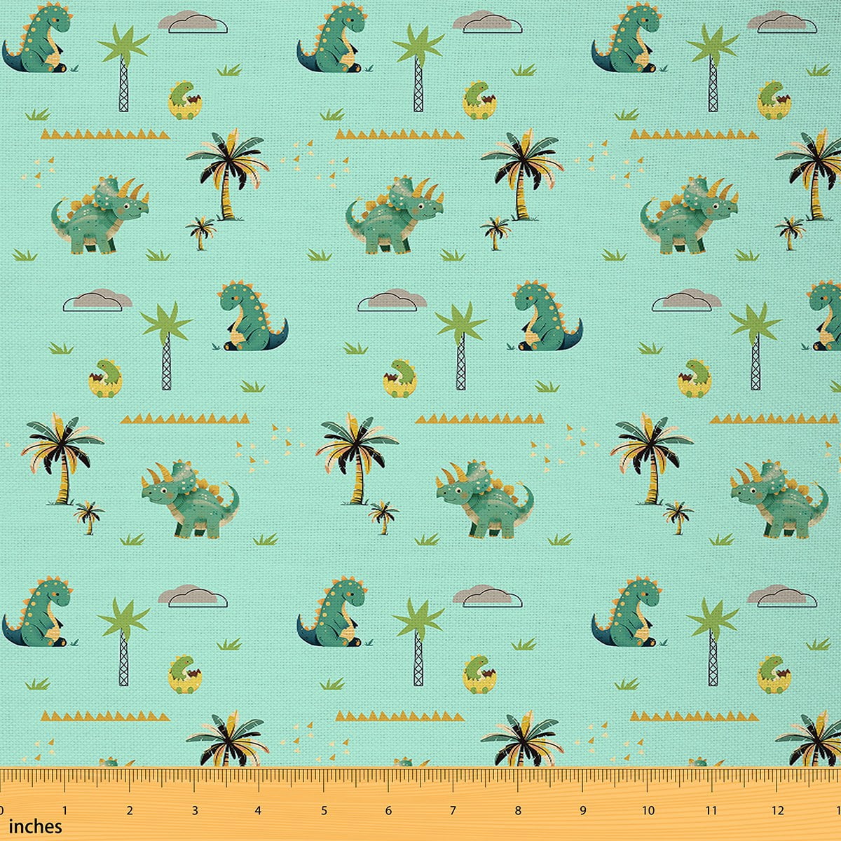 Homewish Green Dinsaur Fabric by the Yard 2 Yard,Tropical Botanical Coconut Room Decor Fabric by the Yard,Rustic Plant Fabric for Sewing For Boy Teens,Luxury Bedroom Decor
