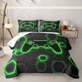 thumbnail image 1 of Homewish Green Glowing Hexagon Twin Quilt Set,Neon Gaming Controller Twin Coverlet Set,2pcs, 1 of 7