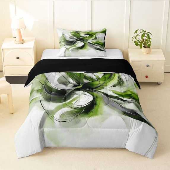 Homewish Green Gradient Geometric Twin Comforter Sets,Abstract Artwork Bedding Set,Black Reversible,2 Pieces,1 Comforter and 1 Pillowcase