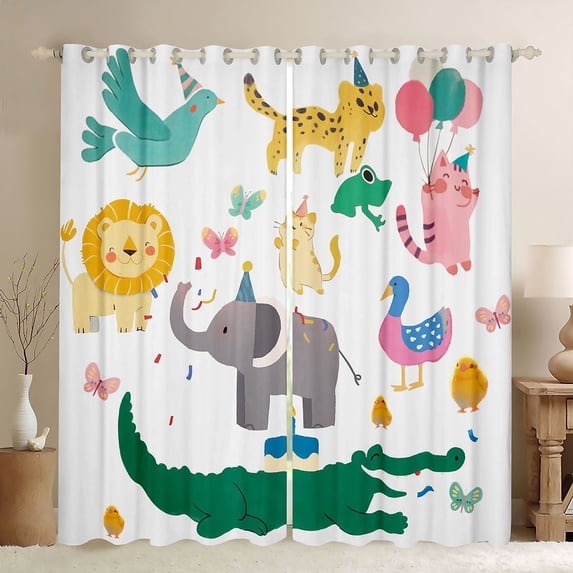Homewish Green Kawaii Crocodile Black Out Curtains for Kids, Lion Duck Elephant Curtains Pack of 2 (42x63 Each), Kawaii Animal Bedroom Curtains, Blackout Curtains Home Decor