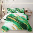 thumbnail image 1 of Homewish Green Marbling Bed Spread Queen,Gold Metallic Print Queen Coverlet Set,3pcs, 1 of 7