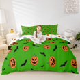 thumbnail image 1 of Homewish Green Pumpkin Lantern Bat Bedding for Kids, Forest Fall Duvet Cover Full, Halloween Reversible, 3pcs, 1 Duvet Cover and 2 Pillowcases, 1 of 6