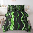 thumbnail image 1 of Homewish Green Wavy Stripes 7-Piece Twin Bedding,Classic Abstract Geometric Bedding Comforter Set,Black Reversible, 1 of 8