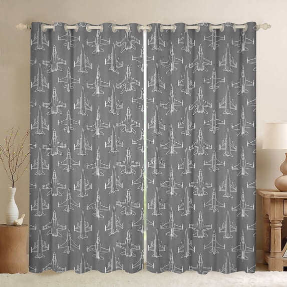Homewish Grey Airplane Boy Black Out Curtains,Transportation Theme Curtains Pack of 2 (42x63 Each),Aircraft Airplane Bedroom Curtains,Super Cozy Room Decor