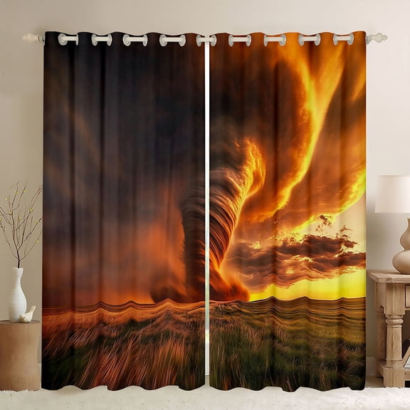 Homewish Grey Orange Tornado Black Out Curtains for Female Men Adults,Natural Disaster Curtains Pack of 2 (42x63 Each),Abstract Nature Theme Bedroom Curtains,Lightweight Room Decor