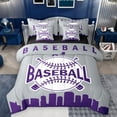 thumbnail image 1 of Homewish Grey Purple Sports Bedding Comforter Set 7 Pieces, Cartoon Baseball Game Full Bedding Set, Teens Kids Boys Girls Reversible Fitted Sheet Flat Sheet, Microfiber Bedroom Decor, 1 of 7