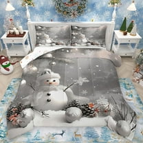 Homewish Grey White Snowman Bedding Comforter Set, Dreamy Christmas Snowflake Twin Comforter Sets, Teens Kids Boys Girls Reversible Bedding Set, Super Cozy Room Decor, 2 Pieces