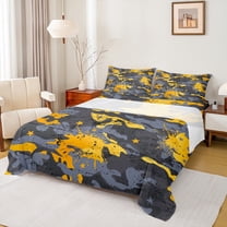 Homewish Grey Yellow Watercolor Queen Sheet Sets, Chic Splash Camo Flat Sheet, Teens Kids Boys Girls Queen Fitted Sheet, Super Cozy Room Decor, 4pcs