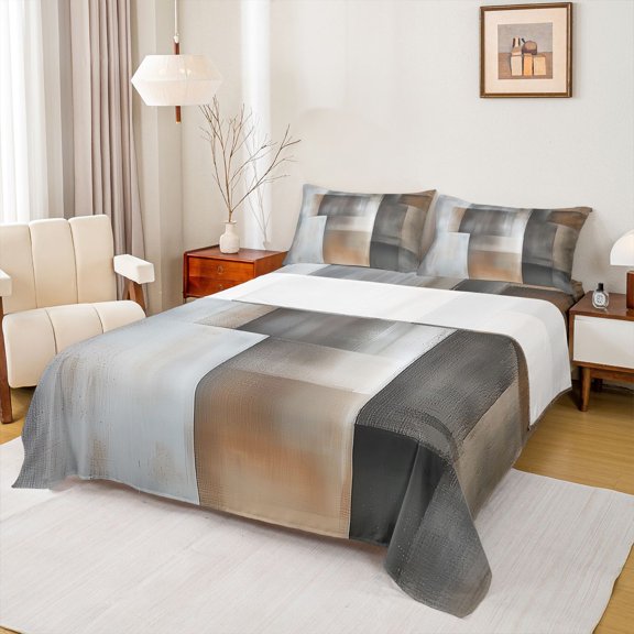 Homewish Grunge Abstract Block Queen Sheets,Contemporary Aesthetic Queen Sheet Sets,4pcs,1 Flat Sheet, 1 Fitted Sheet and 2 Pillowcases