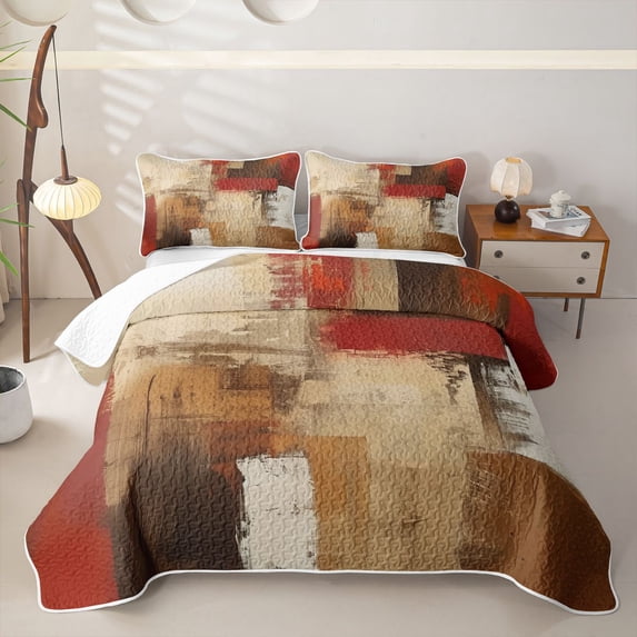 Homewish Grunge Abstract Twin Quilt Set,Mid Century Aesthetic Twin Coverlet Set,Cream,2-Piece