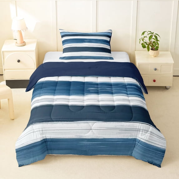 Homewish Grunge Blue Lines Twin Comforter Sets,Abstract Aesthetic Bedding Set,Navy Blue Reversible,2 Pieces,1 Comforter and 1 Pillowcase