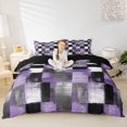 thumbnail image 1 of Homewish Grunge Checkered Bedding,Aesthetic Artwork Duvet Cover Full,Purple White,Black Reversible,3pcs,1 Duvet Cover and 2 Pillowcases, 1 of 6