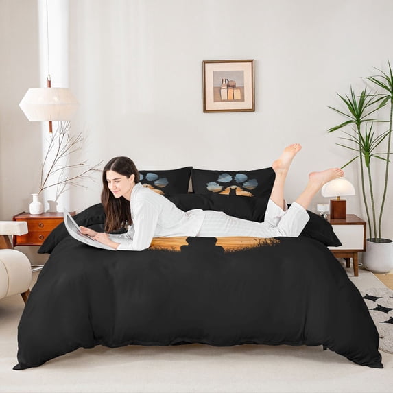 Homewish Grunge Dog Paws Duvet Cover Queen,Vintage Pet Themed Queen Bedding,Black,Black Reversible,3-Piece,1 Duvet Cover and 2 Pillowcases