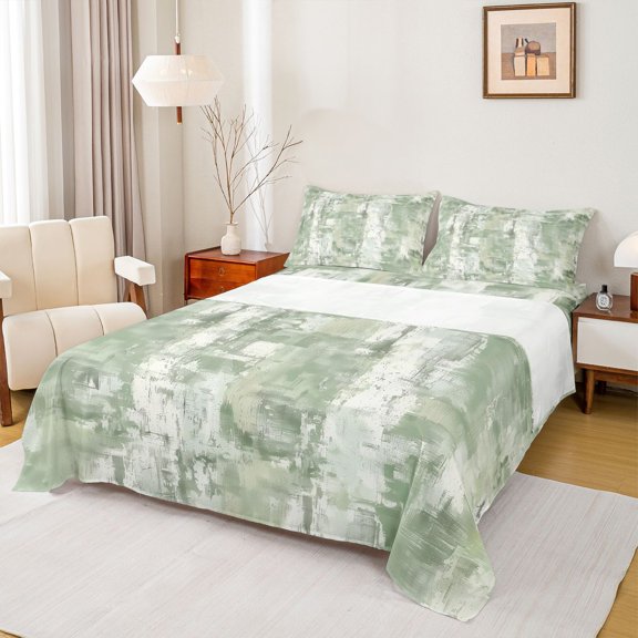Homewish Grunge Green Gradient Bed Sheets,Classic Abstract Geometric Full Size Sheets,4pcs,1 Flat Sheet, 1 Fitted Sheet and 2 Pillowcases