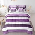thumbnail image 1 of Homewish Grunge Purple Stripes 7-Piece King Bedding,Abstract Geometric King Bed in a Bag,Reversible, 1 of 8