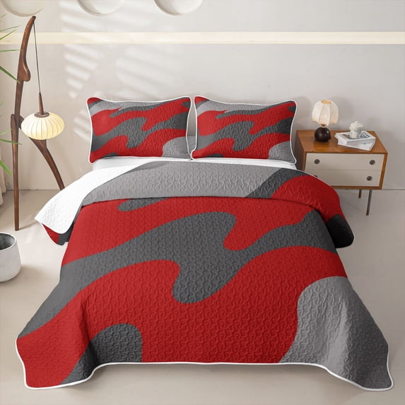 Homewish Grunge Red Camo Bed Spread Queen,Retro Aesthetic Queen Coverlet Set,3 Pieces