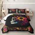 thumbnail image 1 of Homewish Grunge Skull Quilt Full,Sunflowers Floral Full Bedspread Sets,Halloween Duvet,3pcs, 1 of 7