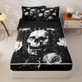 thumbnail image 1 of Homewish Grunge Skull Skeleton Zipper Full Size Comforter Sets with Fitted Sheet and 2 Pillowcases,Halloween Spider Web Zipper Bedding Set,Floral Bed Set,Black Reversible,4pcs, 1 of 8
