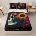 thumbnail image 1 of Homewish Grunge Skull Zipper Queen Comforter Set with Fitted Sheet and 2 Pillowcases,Sunflowers Floral Zipper Bedding Set,Halloween Bed Set,Halloween Reversible,4pcs, 1 of 8