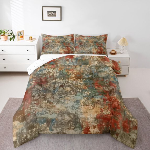 Homewish Grunge Tie Dye Full Size Comforter Sets,Aesthetic Geometric Bedding Comforter Set,Orange,Reversible,3pcs,1 Comforter and 2 Pillowcases