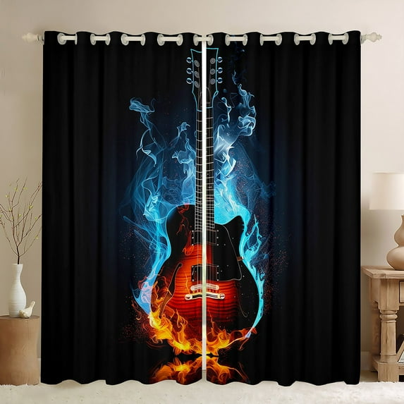 Homewish Guitar Print Blackout Curtains Set of 2 (52x84 Each),Rock Music Window Curtains,Musical Instrument Lovers Curtains and Drapes For Boys Kids,Ultra Soft Home Decor