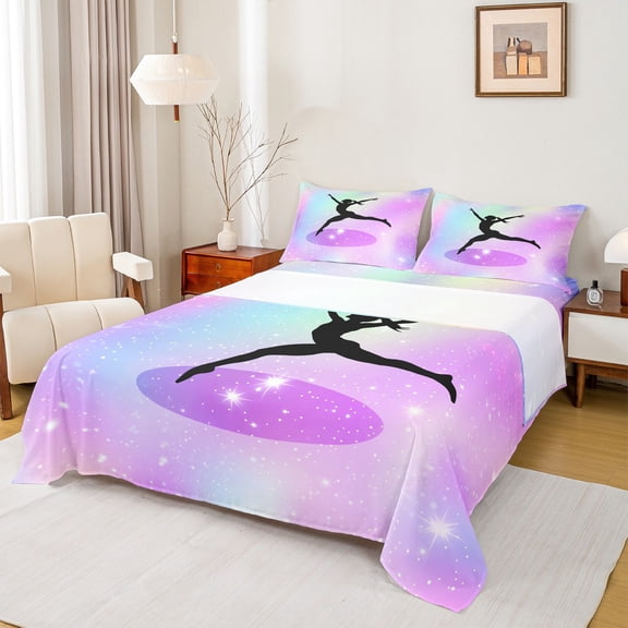Homewish Gymnastics Bed Sheets,Gymnast Lovers King Sheets,Pink Purple Black Sheet Set For Kids,Luxury Bedroom Decor,4pcs