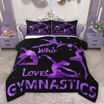Homewish Gymnastics Dancing Lovers Bedding Comforter Set,Girls Gymnastic Sports Twin Comforter Sets,Purple Sequin Print Bedding Set For Kids,Ultra Soft Home Decor Reversible,2 Pieces