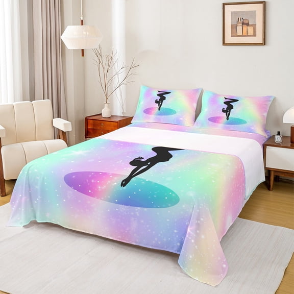 Homewish Gymnastics Lovers Twin Sheet Sets,Sports Theme Twin Fitted Sheet,Pink Green Ombre 03 For Girls Boys,Microfiber Bedroom Decor,3-Piece