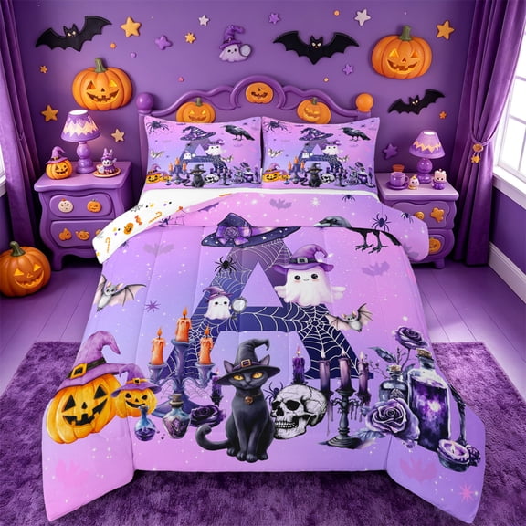 Homewish Halloween ABC Print A Twin Comforter Sets,Personalized Monogrammed Gifts Bedding Set,Halloween Reversible,2-Piece,1 Comforter and 1 Pillowcase