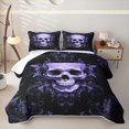thumbnail image 1 of Homewish Halloween Baroque Skull Quilt Full, Vintage Floral Full Bedspread Sets, Black Purple, 3pcs 1 Bedspread and 2 Pillowcases, 1 of 7