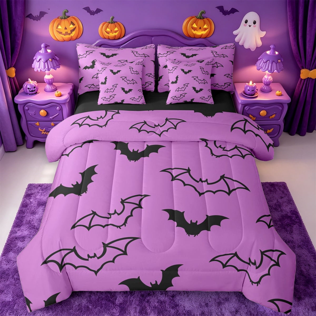 Homewish Halloween Bat 7 Pieces Full Size Bedding Sets,Silhouette ...