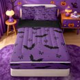 thumbnail image 1 of Homewish Halloween Bat Zipper Twin Comforter Sets with Fitted Sheet and 2 Pillowcases,Tiny Bow Print Zipper Bedding Set,Lavender Black,Black Reversible,4 Pieces, 1 of 7