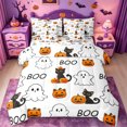 thumbnail image 1 of Homewish Halloween Boo Cat 7-Piece Twin Bedding,Cute Pumpkin Lantern Pattern Bedding Comforter Set,White Orange Black,Halloween Reversible, 1 of 8