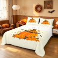 thumbnail image 1 of Homewish Halloween Cartoon Pumpkin Queen Sheets, Autumn Floral Bat Queen Sheet Sets, Pale Yellow Orange, 4 Pieces (1 Flat Sheet, 1 Fitted Sheet and 2 Pillowcases), 1 of 5