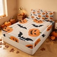 thumbnail image 1 of Homewish Halloween Cartoon Pumpkin Zipper Full Size Comforter Sets with Fitted Sheet and 2 Pillowcases, Bat Silhouette Zipper Bedding Set, Cream Orange Black, Pumpkin Bat Reversible, 1 of 7