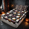 thumbnail image 1 of Homewish Halloween Cute Ghost Pumpkin Zipper Twin Comforter Sets with Fitted Sheet and 2 Pillowcases, Bat Skull Candy Zipper Bedding Set, Black Orange White, Pumpkin Bat Reversible, 1 of 7