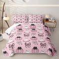 thumbnail image 1 of Homewish Halloween Cute Ghost Quilt King for Girls, Polka Dot Bow Spider Web King Coverlet Set, Light Pink Black, 3 Pieces 1 Bedspread and 2 Pillowcases, 1 of 7