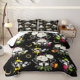thumbnail image 1 of Homewish Halloween Death Moth Quilt King, Celestial Peony Floral King Coverlet Set, Black White Multicolor, 3 Pieces 1 Bedspread and 2 Pillowcases, 1 of 7