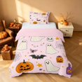 thumbnail image 1 of Homewish Halloween Doodle Ghost Twin Duvet Cover for Girls, Floral Bat Pumpkin Twin Bedding, Pink Orange Black, Pink Reversible 2pcs, 1 Duvet Cover and 1 Pillowcase, 1 of 5