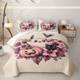 thumbnail image 1 of Homewish Halloween Floral Ghost Quilt Full for Girls, Pink Cat Pumpkin Bat Full Bedspread Sets, Beige Pink Black, 3-Piece 1 Bedspread and 2 Pillowcases, 1 of 7